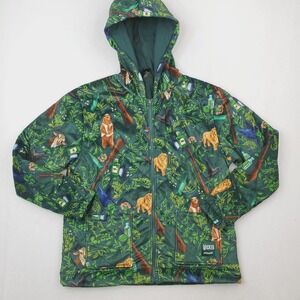 Wicked X Cakeworthy Jacket Womens Large Green Quilted Hooded Forest Animal Print